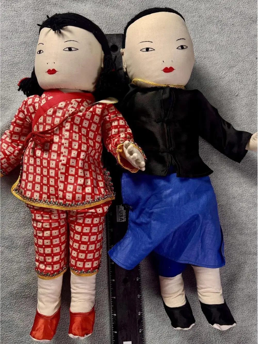 vintage‎ asian cloth dolls pair handmade fabric folk art soft dolls 12in